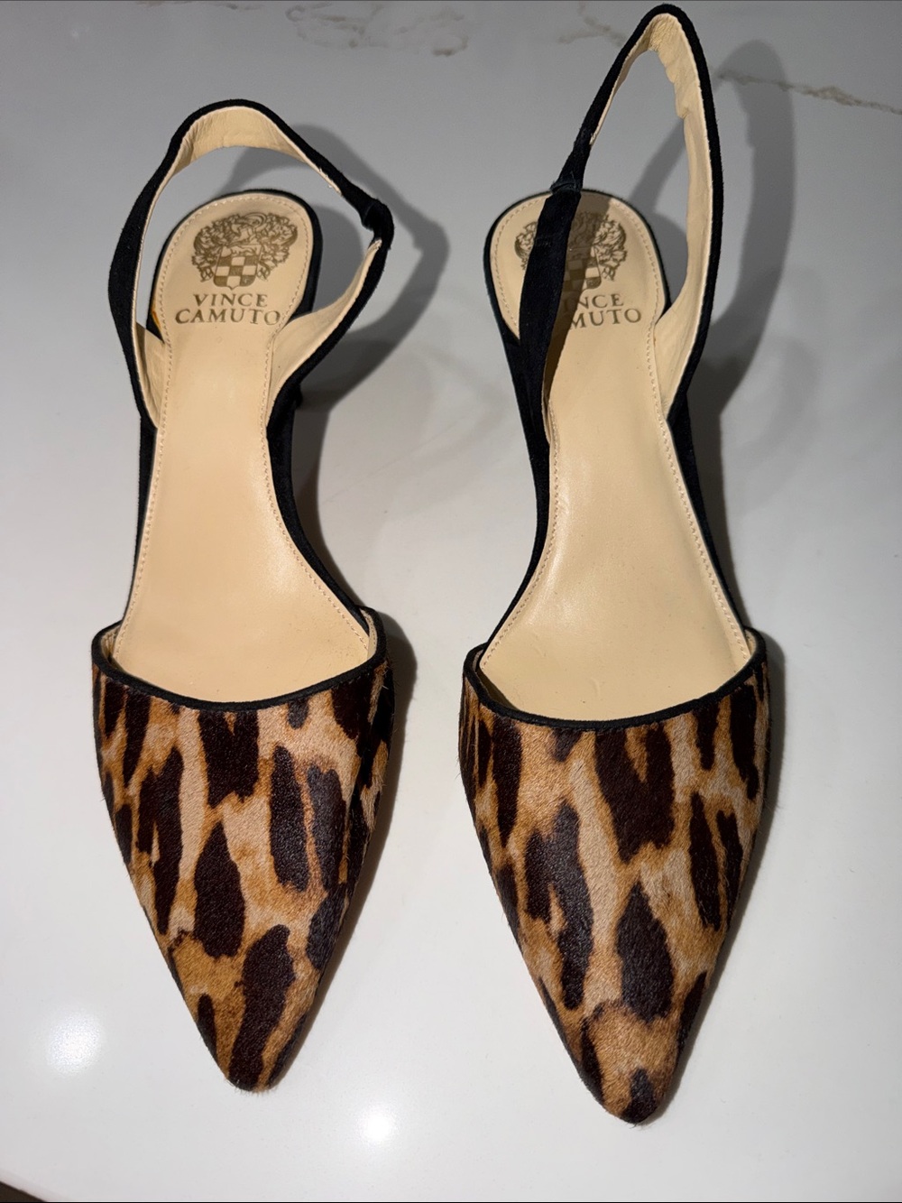 Vince Camuto Kolissa Leopard-Print Pointed Slingback low heels - Tan/Black | 9